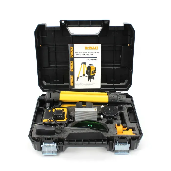Акумуляторний лазерний нівелір DeWalt DCLE34031N 3D-4D рівень (3.7V, 5AH). АКБ рівень зі штативом Деволт